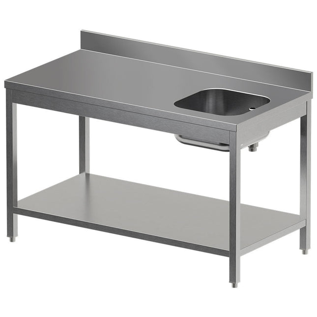 Bord i rustfrit stål - 1400 x 700 x 850/880(+100) mm - vask højre - opstand