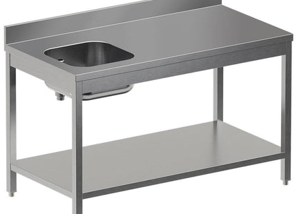 Stålbord med vask til venstre + opstand bag - 1400 x 700 x 850/880(+100) mm