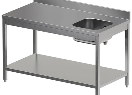 Bord i rustfrit stål - 1800 x 700 x 850/880(+100) mm - vask højre - opstand