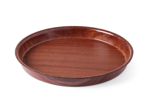 Serveringsbakke, rund, skridsikker, høj kant, lamineret, AmerBox, Mahogany, ⌀420x(H)30mm