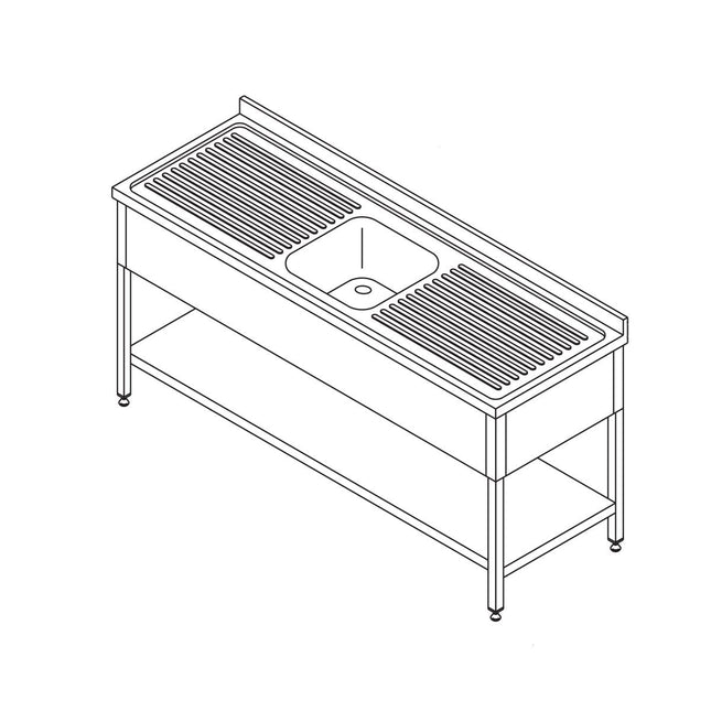 Opvaskemaskine bord - 160 x 60 cm - med vask og Backsplash - inkl. Opbevaring Hylde