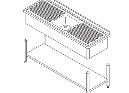 Opvaskemaskine bord - 120 x 60 cm - med vask og Backsplash - inkl. Opbevaring Hylde