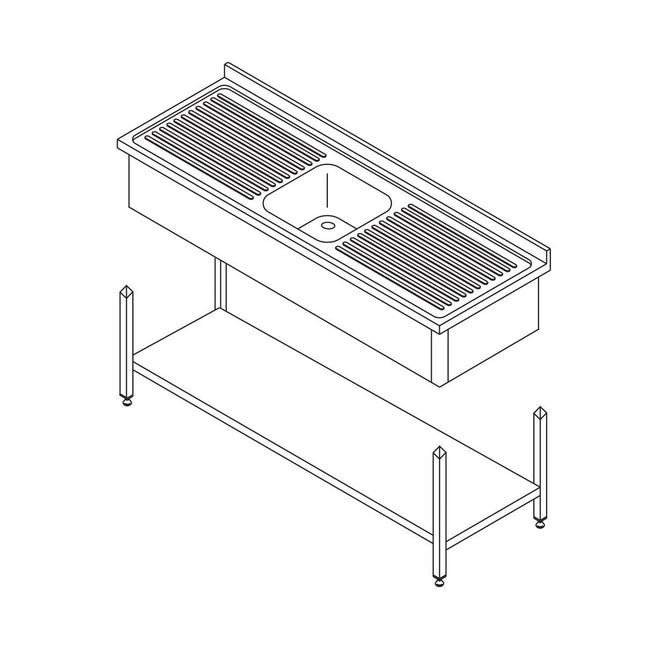 Opvaskemaskine bord - 120 x 60 cm - med vask og Backsplash - inkl. Opbevaring Hylde