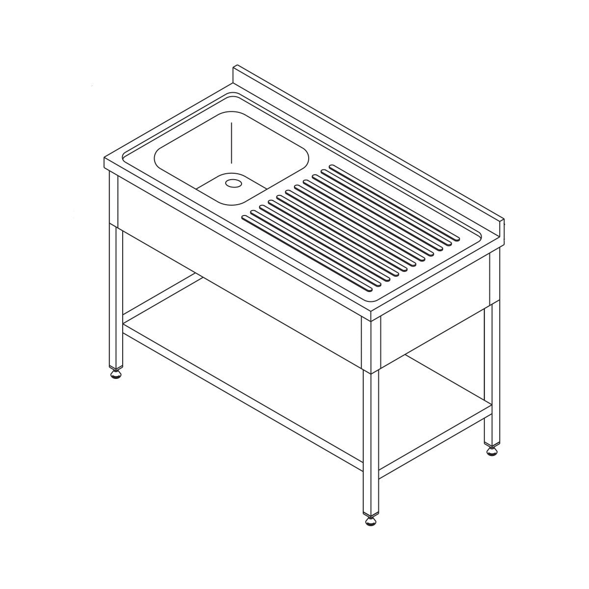 Opvaskemaskinebord - 1 vask - med bagplade og hylde - 140 x 60 cm - venstre