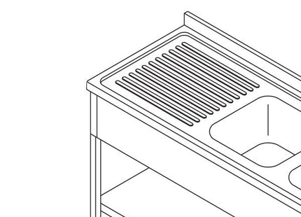 Opvaskemaskine bord - 190 x 70 cm - med 2 vaske og Backsplash - inkl. Opbevaring Hylde