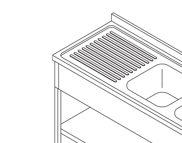 Opvaskemaskine bord - 190 x 70 cm - med 2 vaske og Backsplash - inkl. Opbevaring Hylde