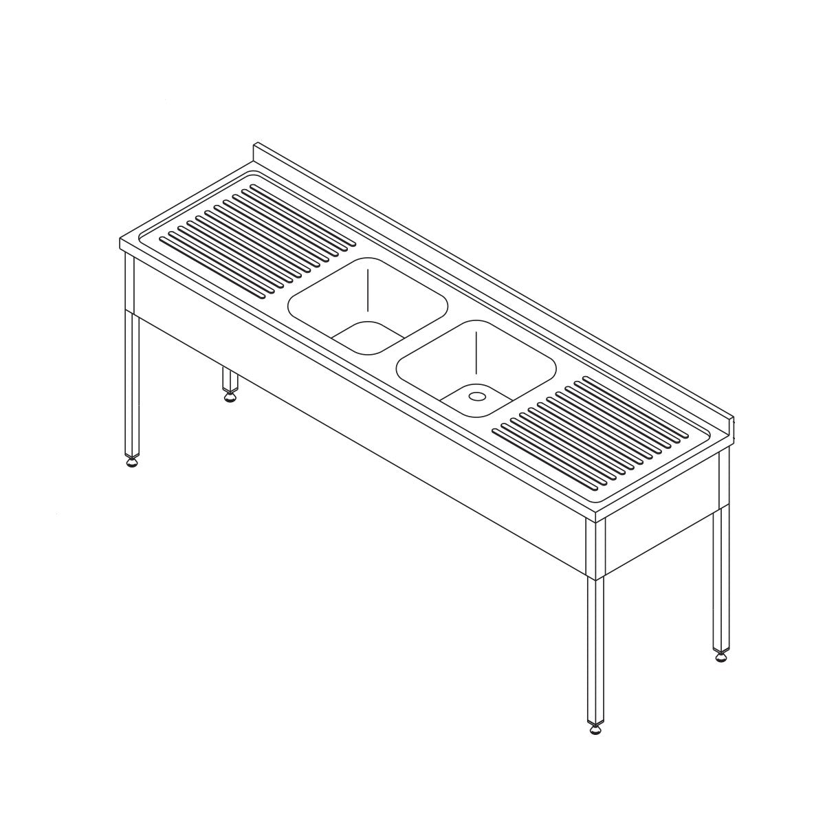 Opvaskemaskinebord - 2 håndvaske - med bagplade - 160 x 60 cm