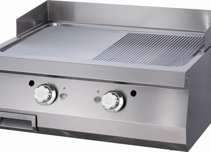 Heavy Duty Grillplade - Halvrillet - Dobbelt enhed - 70 cm dyb - Gas