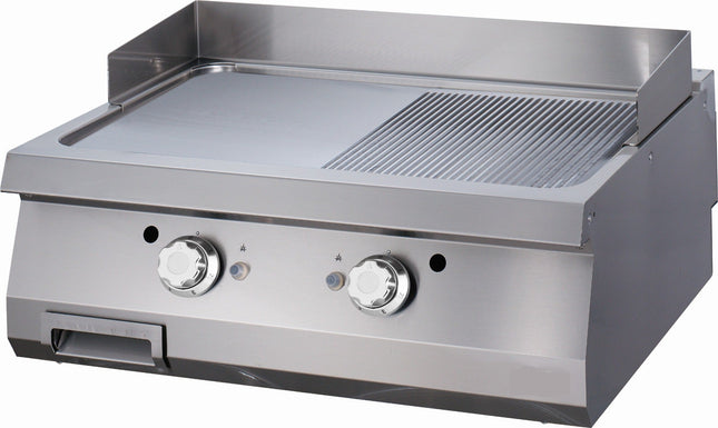 Heavy Duty Grillplade - Halvrillet - Dobbelt enhed - 70 cm dyb - Gas