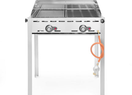 Green Fire med 2 brændere, HENDI, Profi Line, Emaljeret støbejerns Gastronorm 1/1 stegeplade og rist, 11,6kW, 740x615x(H)825mm