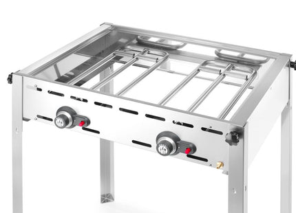 Green Fire med 2 brændere, HENDI, Profi Line, Emaljeret støbejerns Gastronorm 1/1 stegeplade og rist, 11,6kW, 740x615x(H)825mm