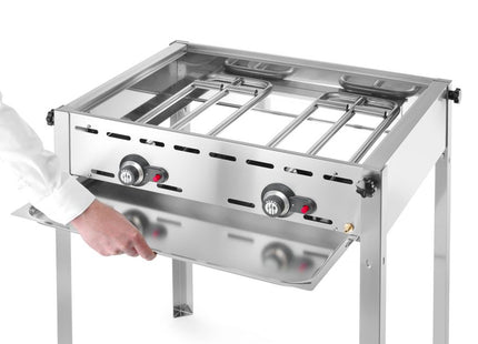Green Fire med 2 brændere, HENDI, Profi Line, Emaljeret støbejerns Gastronorm 1/1 stegeplade og rist, 11,6kW, 740x615x(H)825mm