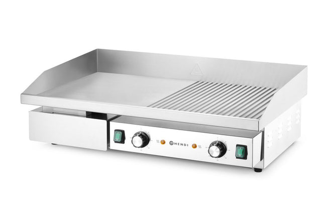 Stegeplade, halvt glat, halvt rillet, HENDI, Budget Line, 400V/4400W, 720x460x(H)241mm