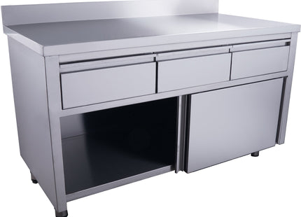 Skab med skydedøre og 3 skuffer - bagkant - 700 x 1600 mm