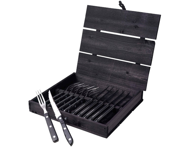 Steakbestik/grillbestik Old Farmer black 12 dele Sort/Stål - 6 stk