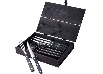 Steakbestik/grillbestik Old Farmer black 8 dele Sort/Stål - 6 stk