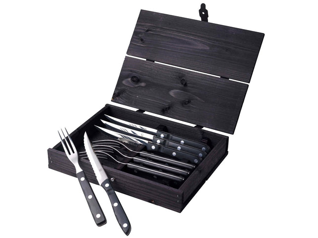 Steakbestik/grillbestik Old Farmer black 8 dele Sort/Stål - 6 stk