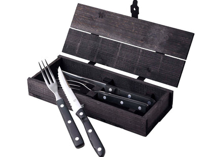 Steakbestik/grillbestik Old Farmer black 4 dele Sort/Stål - 6 stk