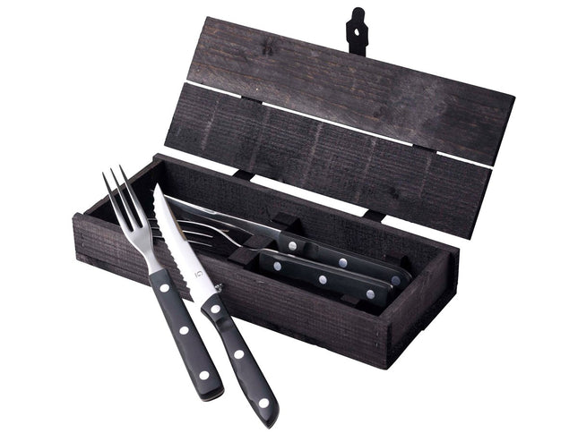 Steakbestik/grillbestik Old Farmer black 4 dele Sort/Stål - 6 stk