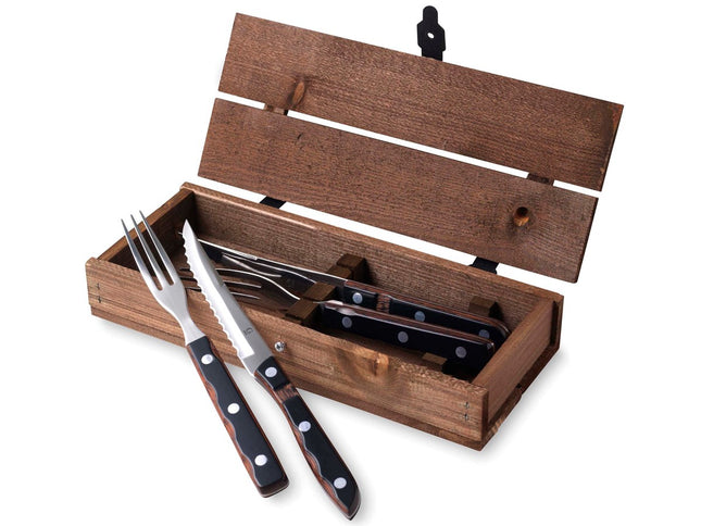 Steakbestik/grillbestik Old farmer classic 4 dele Træ/Stål - 6 stk