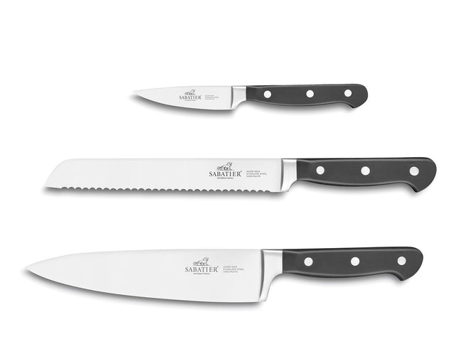 Knivsæt Pluton 3 dele Stål/Sort - 4 stk