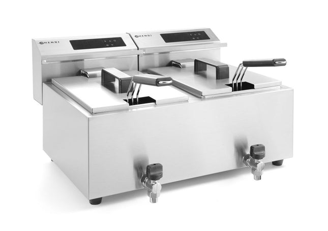 Digital frituregryde med aftapningshane - 2 x 8 l, HENDI, Profi Line, 16L, 230V/7000W, 605x515x(H)350mm