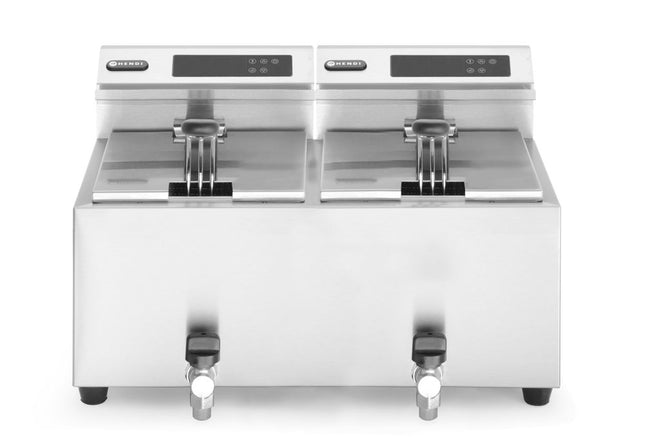 Digital frituregryde med aftapningshane - 2 x 8 l, HENDI, Profi Line, 16L, 230V/7000W, 605x515x(H)350mm