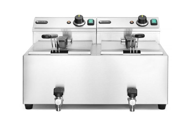 Frituregryde Profi Line med aftapningshane, 2 × 8 l, HENDI, Profi Line, 16L, 230V/7000W, 610x515x(H)369mm