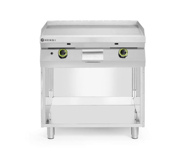 Gasgrillplade, glat, på skab lukket på 3 sider, HENDI, Kitchen Line, 2 varmezoner, hver med 3 brændere, total effekt: 10 kW, 10kW, 800x700x(H)900mm
