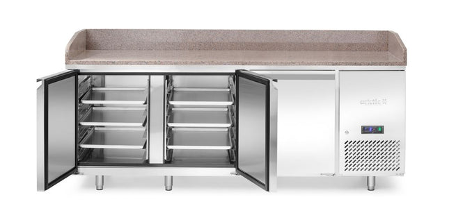 Pizzakølebord med granitbordplade, 3 døre, Arktic, 375L, Granite, 230V/400W, 800x2010x(H)875mm