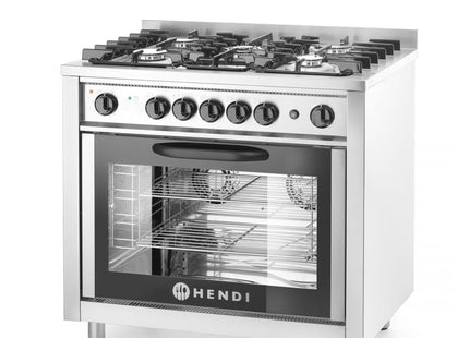 Gaskomfur - 5 brændere med elektrisk ovn, HENDI, Kitchen Line, sølv, 230V/2900W, 14,3kW, 900x653x(H)900mm