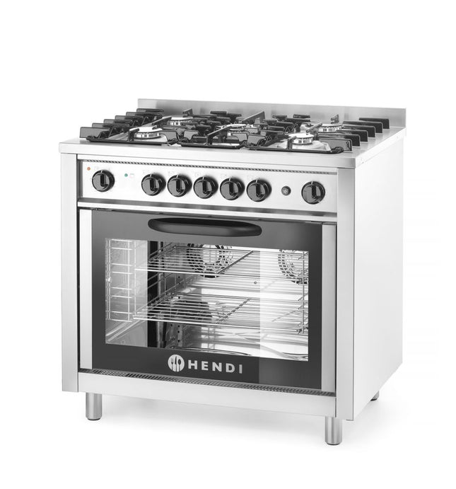 Gaskomfur - 5 brændere med elektrisk ovn, HENDI, Kitchen Line, sølv, 230V/2900W, 14,3kW, 900x653x(H)900mm