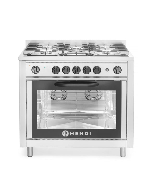 Gaskomfur - 5 brændere med elektrisk ovn, HENDI, Kitchen Line, sølv, 230V/2900W, 14,3kW, 900x653x(H)900mm