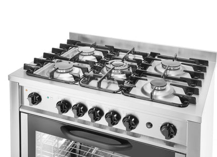 Gaskomfur - 5 brændere med elektrisk ovn, HENDI, Kitchen Line, sølv, 230V/2900W, 14,3kW, 900x653x(H)900mm