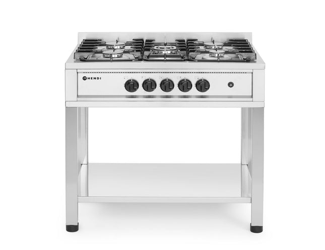 Gaskomfur - 5 brændere, åbent understel, HENDI, Kitchen Line, 14,3kW, 900x640x(H)910mm