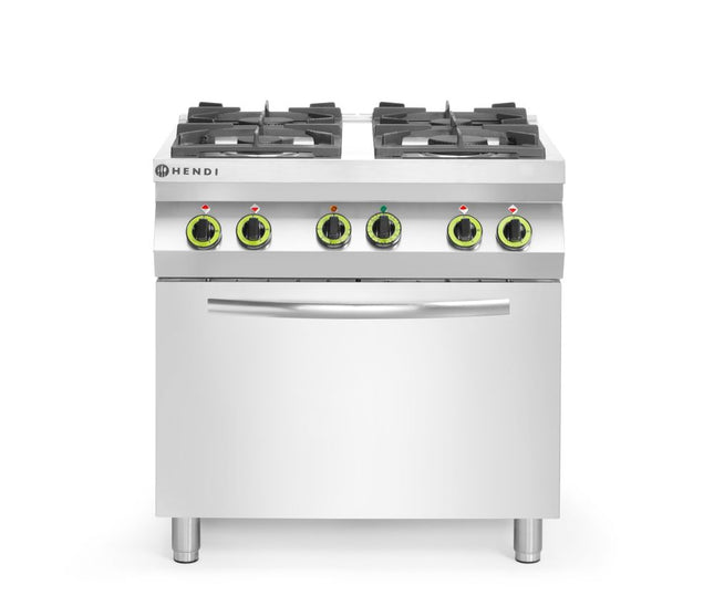 Gaskomfur 4-brænder med varmluftsovn GN 1/1, HENDI, Kitchen Line, 230V/3000W, 19kW, 800x722x(H)900mm