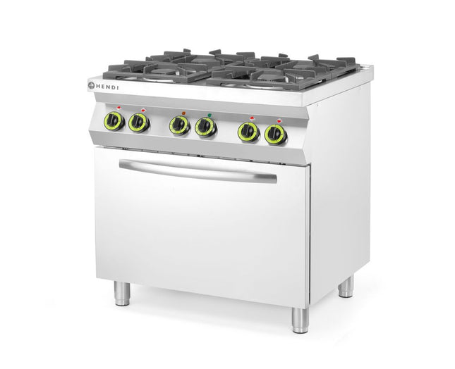 Gaskomfur 4-brænder med varmluftsovn GN 1/1, HENDI, Kitchen Line, 230V/3000W, 19kW, 800x722x(H)900mm