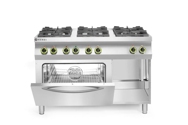 Gaskomfur Kitchen Line 6-brænder med varmluftsovn GN 1/1, HENDI, Kitchen Line, 230V/3000W, 28,5kW, 1200x722x(H)900mm