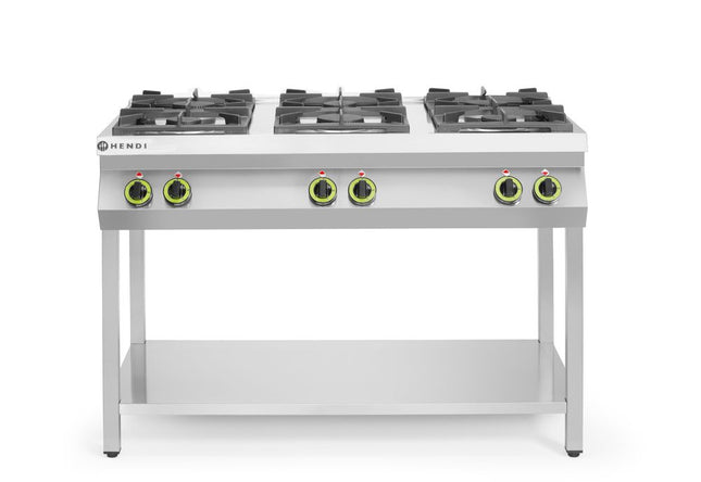 Gaskomfur 6-brænder åbent understel, HENDI, Kitchen Line, 28,5kW, 1200x700x(H)900mm