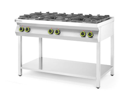 Gaskomfur 6-brænder åbent understel, HENDI, Kitchen Line, 28,5kW, 1200x700x(H)900mm
