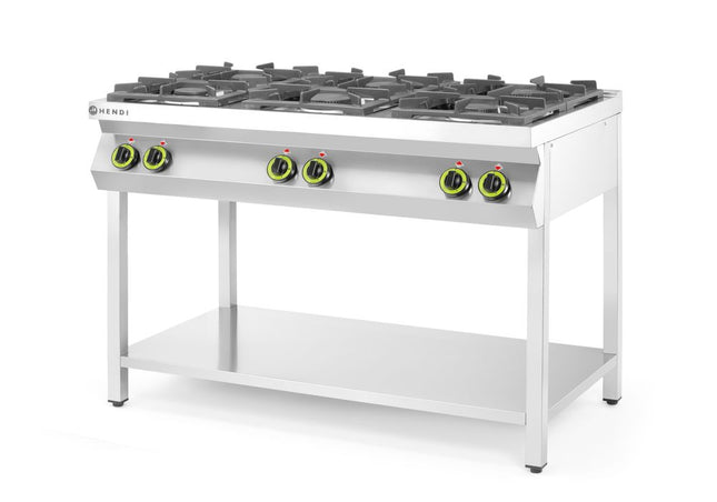 Gaskomfur 6-brænder åbent understel, HENDI, Kitchen Line, 28,5kW, 1200x700x(H)900mm