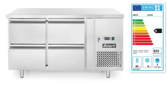 Kølebord, 4 skuffer, Arktic, Profi Line, uden bagkant, 90L, 230V/250W, 700x1360x(H)840mm