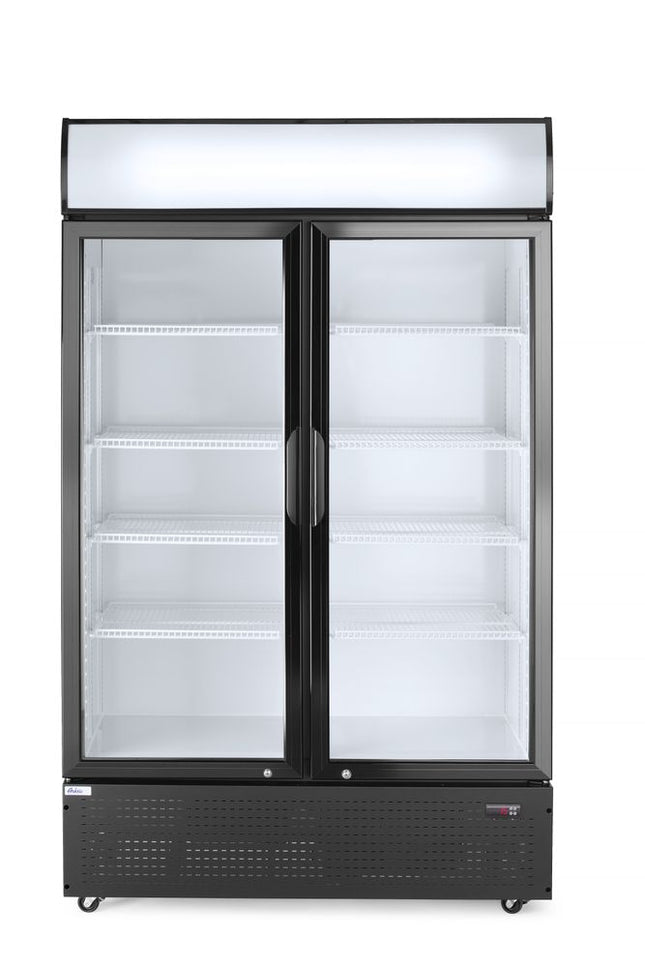 Backbar-køleskab med bagbelyst panel, dobbeltdørs, Arktic, 512L, sort, 230V/510W, 1120x585x(H)1900mm