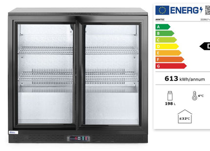 Backbar-køleskab med dobbelte skydedøre, Arktic, 158L, sort, 230V/160W, 520x900x(H)870mm