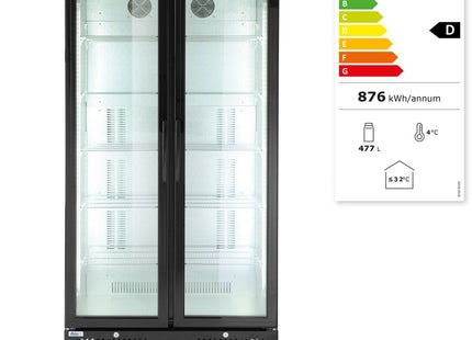 Backbar-køleskab, dobbeltdørs, Arktic, 384L, sort, 230V/365W, 940x635x(H)1983mm