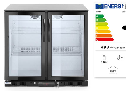 Backbar-køleskab, dobbeltdørs, Arktic, 158L, sort, 230V/160W, 900x530x(H)865mm