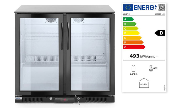 Backbar-køleskab, dobbeltdørs, Arktic, 158L, sort, 230V/160W, 900x530x(H)865mm