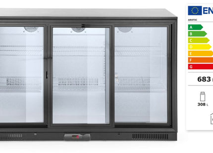 Backbar-køleskab med tredobbelte skydedøre, Arktic, 254L, sort, 230V/160W, 1350x520x(H)865mm