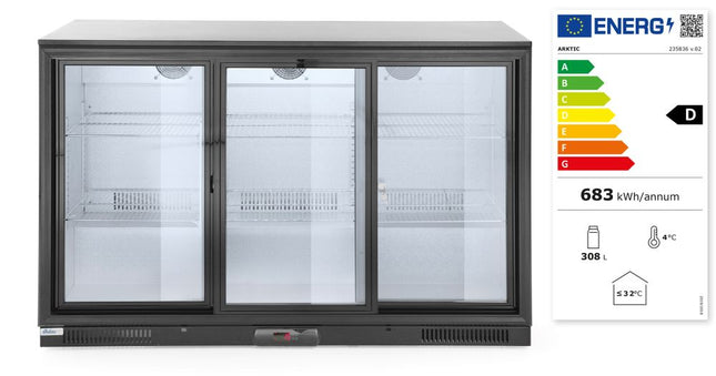 Backbar-køleskab med tredobbelte skydedøre, Arktic, 254L, sort, 230V/160W, 1350x520x(H)865mm