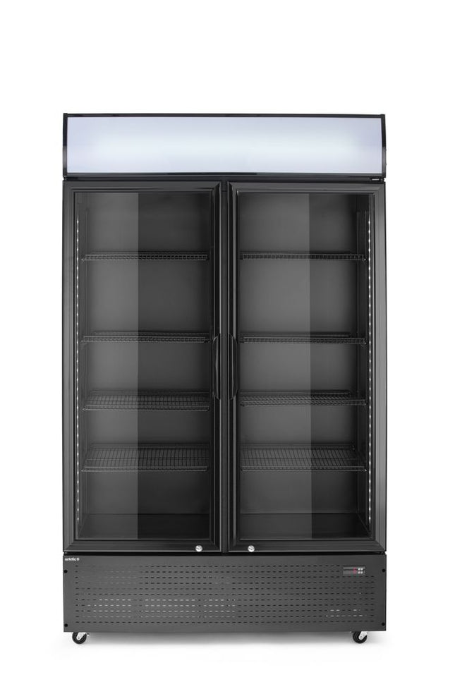 Backbar-køleskab med bagbelyst panel, dobbeltdørs, Arktic, 512L, sort, 230V/510W, 585x1120x(H)1900mm